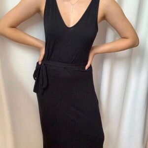 NWOT A New Day Solid Black V-neck Plain Rayon Midi Long Sun Dress Size Small